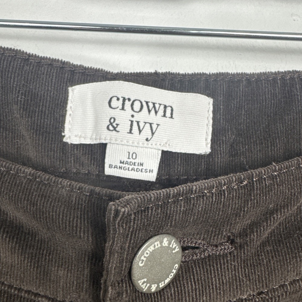 Crown & Ivy Corduroy Pants Womens 10 Chocolate Brown Mid Rise Straight Leg NEW - Picture 5 of 11